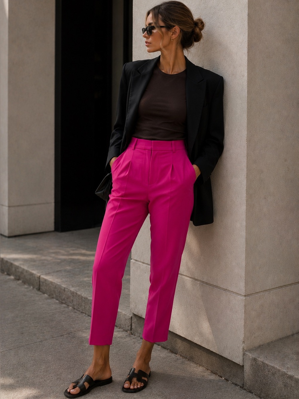Topshop High Rise Cigarette Trousers Pink 2